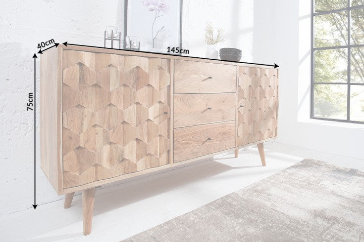 MYSTIC LIVING Massives Sideboard 145cm Akazie natur 3D Oberfläche Massivholz