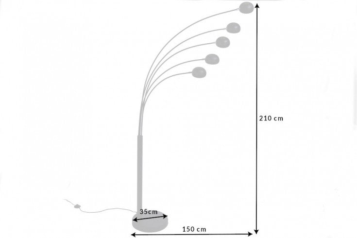 FIVE LIGHTS Design Bogenlampe 205cm chrom Stehlampe mit schwarzem Marmorfuß
