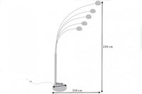 FIVE LIGHTS Design Bogenlampe 205cm chrom Stehlampe mit schwarzem Marmorfuß