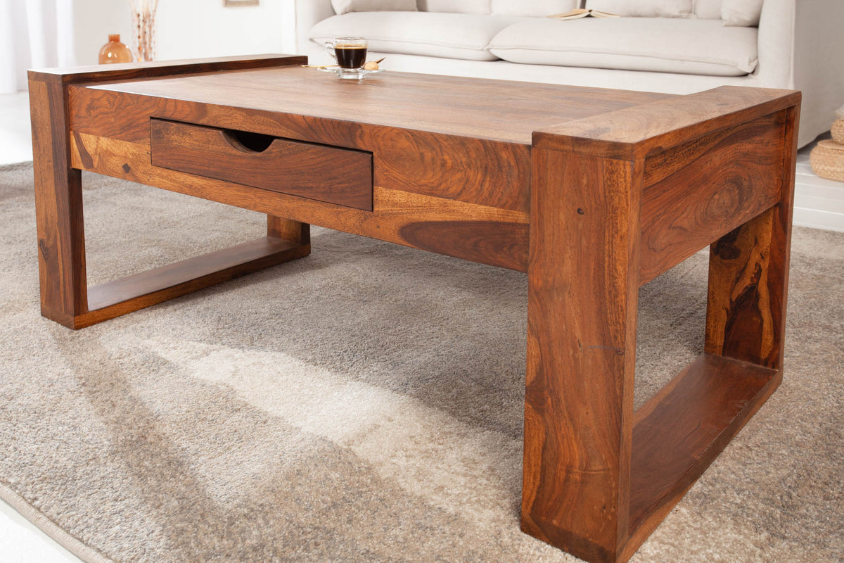 Massivholz Couchtisch MARKANT 100cm Sheesham mit Schublade Stauraum