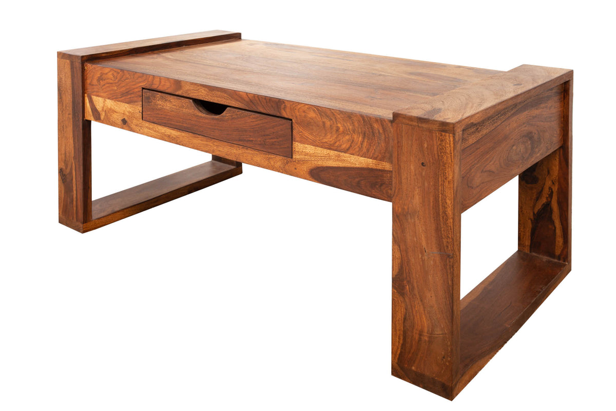 Massivholz Couchtisch MARKANT 100cm Sheesham mit Schublade Stauraum