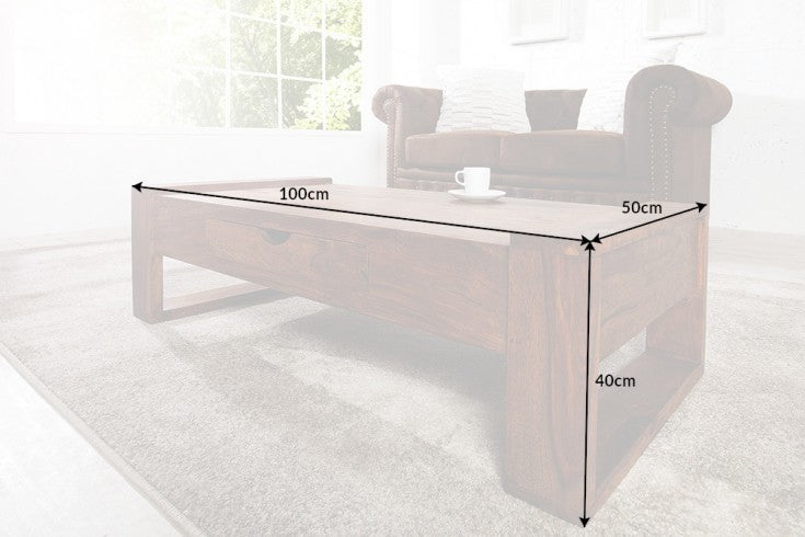 Massivholz Couchtisch MARKANT 100cm Sheesham mit Schublade Stauraum