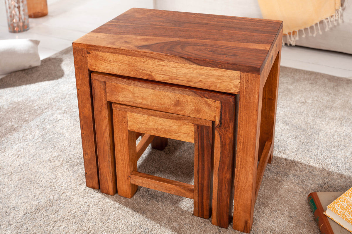 MONSOON Handgefertigte Beistelltische 3er Set 45cm Sheesham Holz