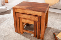 MONSOON Handgefertigte Beistelltische 3er Set 45cm Sheesham Holz