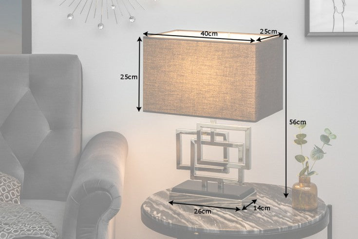 Moderne Tischleuchte ATLANTIS 56cm silber Stoffschirm schwarz Marmor Lampe