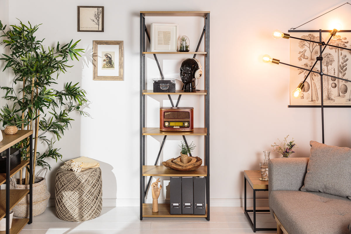 STUDIO Industrial Bücherregal 180cm Eichenoptik mit Metallgestell