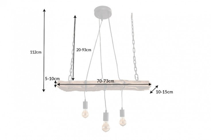 BARRACUDA Industrial hanging lamp 70cm recycled solid wood with 3 lights