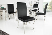 Eleganter Stuhl MODERN BAROCK schwarz Samt Stuhlbeine aus Edelstahl