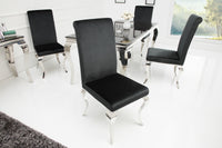 Eleganter Stuhl MODERN BAROCK schwarz Samt Stuhlbeine aus Edelstahl
