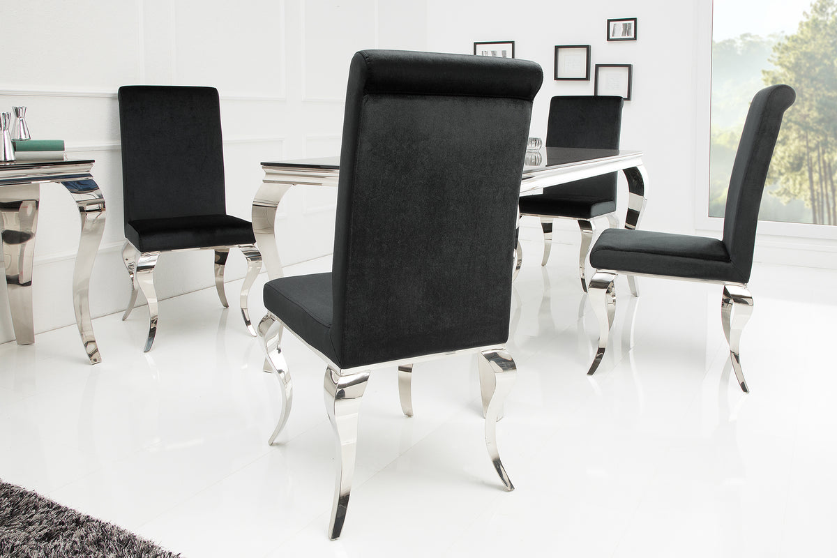 Eleganter Stuhl MODERN BAROCK schwarz Samt Stuhlbeine aus Edelstahl