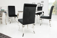 Eleganter Stuhl MODERN BAROCK schwarz Samt Stuhlbeine aus Edelstahl