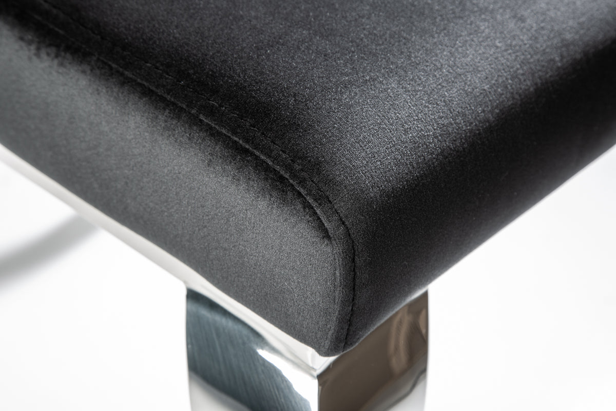 Eleganter Stuhl MODERN BAROCK schwarz Samt Stuhlbeine aus Edelstahl