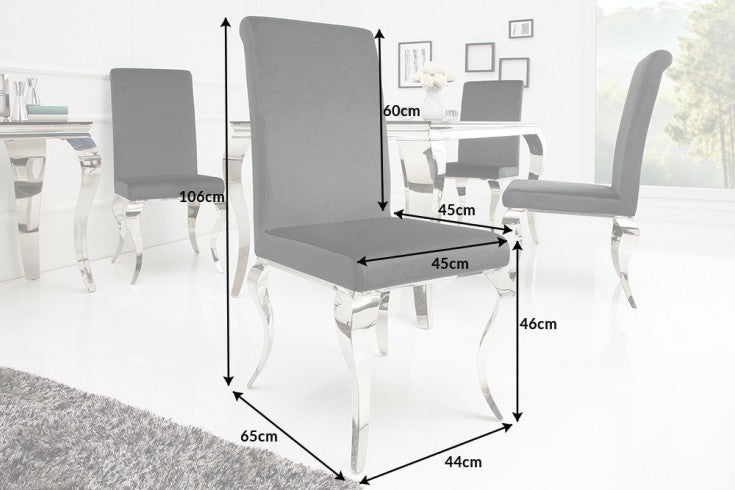 Eleganter Stuhl MODERN BAROCK schwarz Samt Stuhlbeine aus Edelstahl