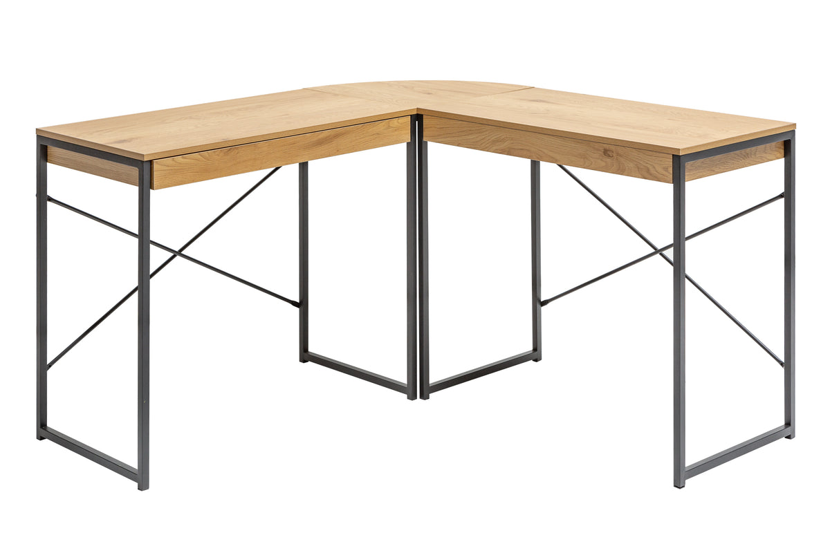 STUDIO Industrial corner desk 130cm oak look with drawers