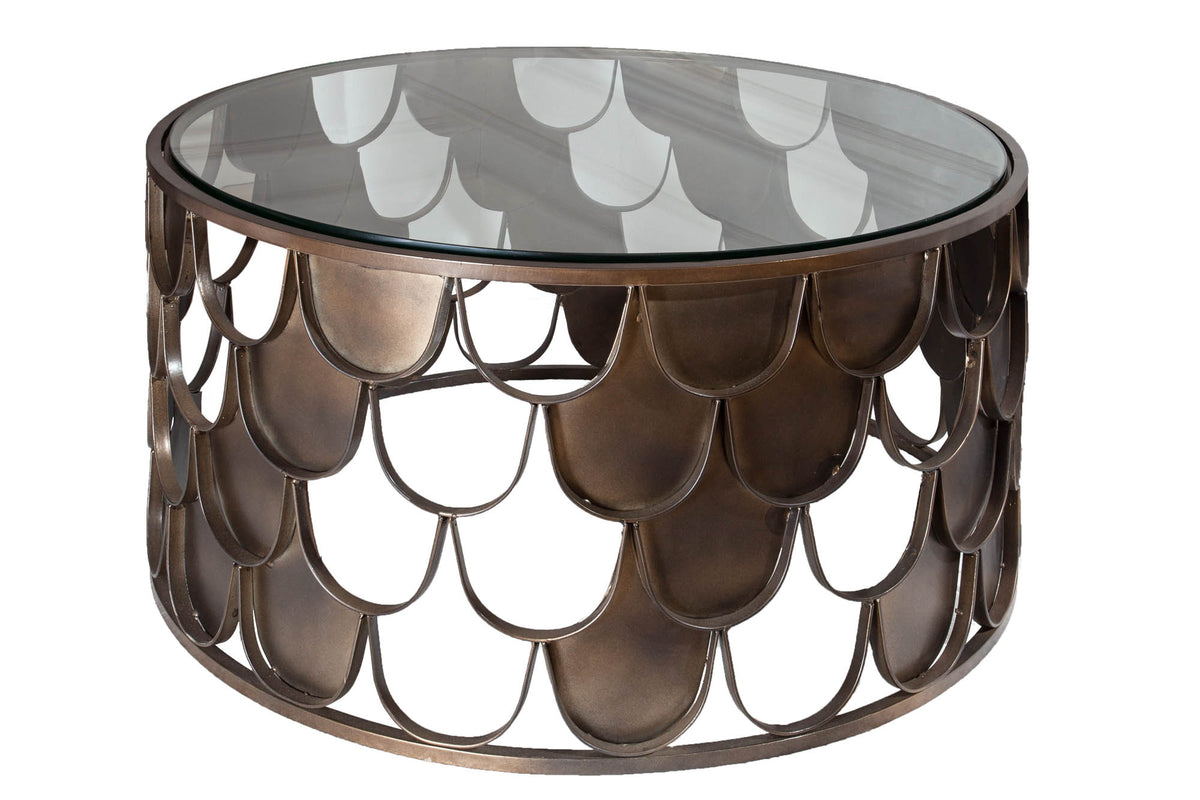 ABSTRACT Industrial coffee table 60cm antique brass in fish scale design