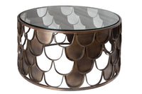 ABSTRACT Industrial coffee table 60cm antique brass in fish scale design
