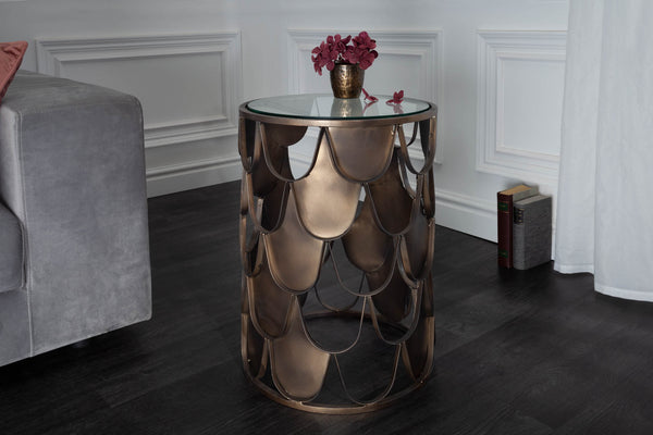 ABSTRACT Industrial side table 55cm antique brass in fish scale design