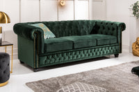 Chesterfield 3er Sofa 200cm Samt 3-Sitzer mit Knopfheftung und Federkern
