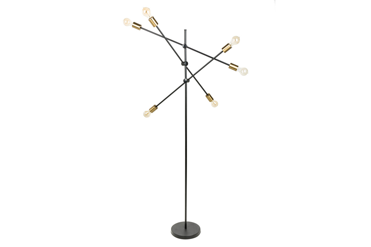 Elegante Stehlampe VARIATION 193cm schwarz gold mit sechs schwenkbaren Leuchten