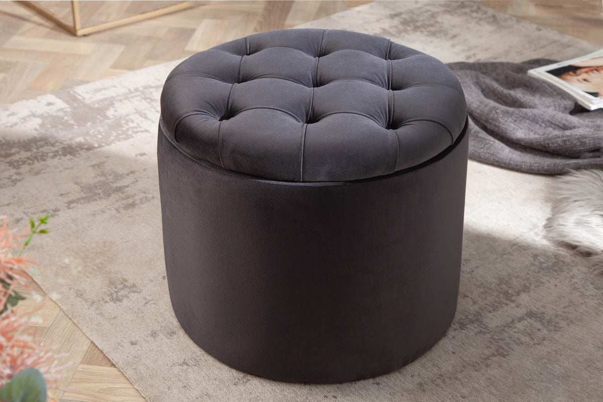 Eleganter Hocker MODERN BAROCK 50 cm Samt Aufbewahrungkorb