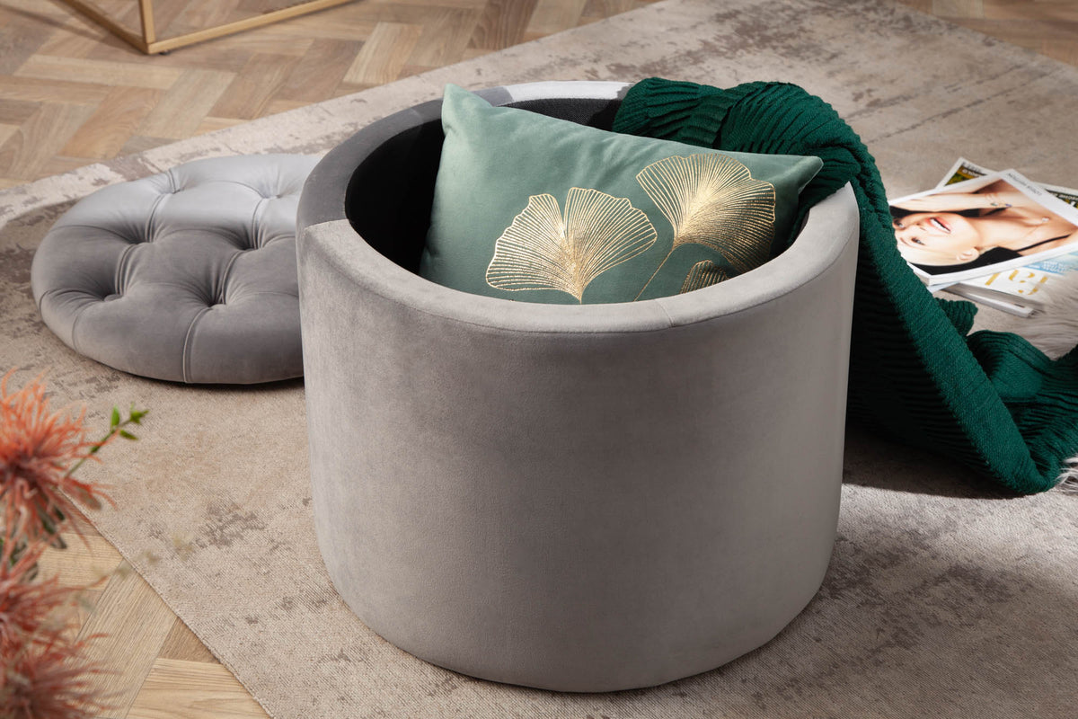 Eleganter Hocker MODERN BAROCK 50 cm Samt Aufbewahrungkorb