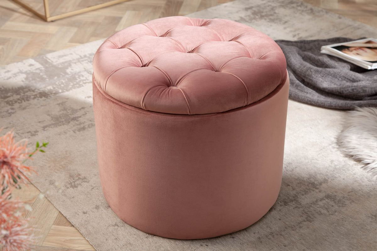 Eleganter Hocker MODERN BAROCK 50 cm Samt Aufbewahrungkorb
