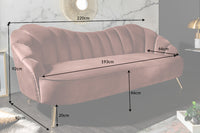 Retro 3-Sitzer Sofa ARIELLE 220cm Samt goldene Metallfüße Ziersteppung