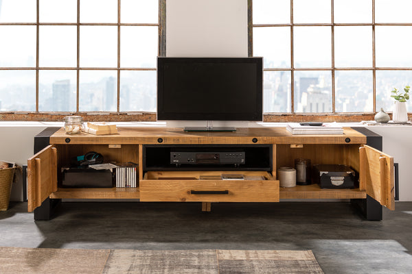 THOR solid TV lowboard 200cm recycled pine wood in industrial design