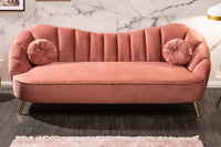 Retro 3-Sitzer Sofa ARIELLE 220cm Samt goldene Metallfüße Ziersteppung
