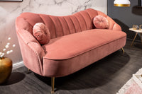 Retro 3-Sitzer Sofa ARIELLE 220cm Samt goldene Metallfüße Ziersteppung