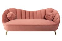 Retro 3-Sitzer Sofa ARIELLE 220cm Samt goldene Metallfüße Ziersteppung