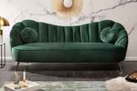 Retro 3-Sitzer Sofa ARIELLE 220cm Samt goldene Metallfüße Ziersteppung