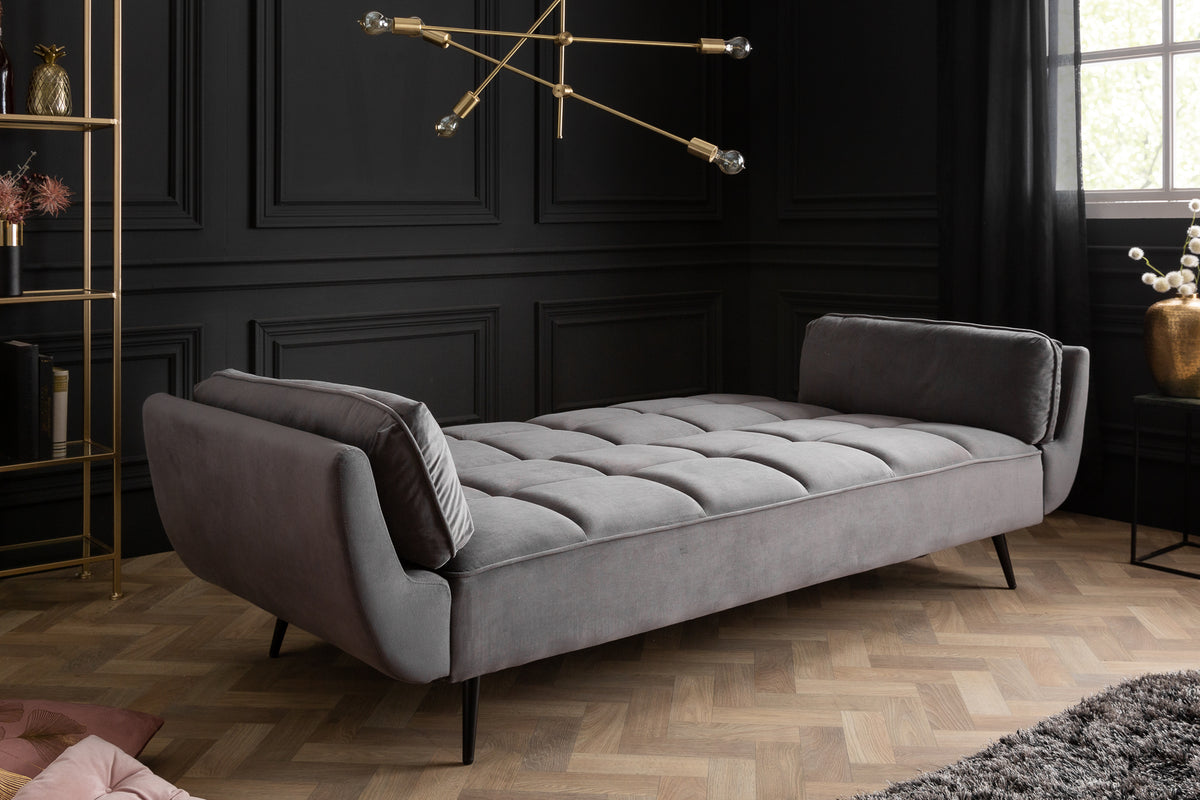 BOUTIQUE Retro Schlafsofa 213cm Samt 3-Sitzer mit schwarzen Füßen