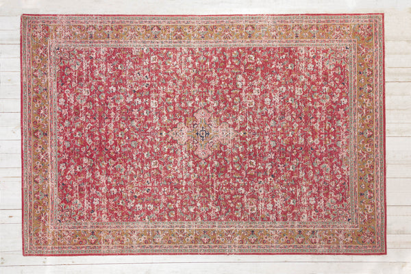 OLD MARRAKESCH Orientalischer Baumwoll-Teppich XXL 350x240cm rot antik florales Muster