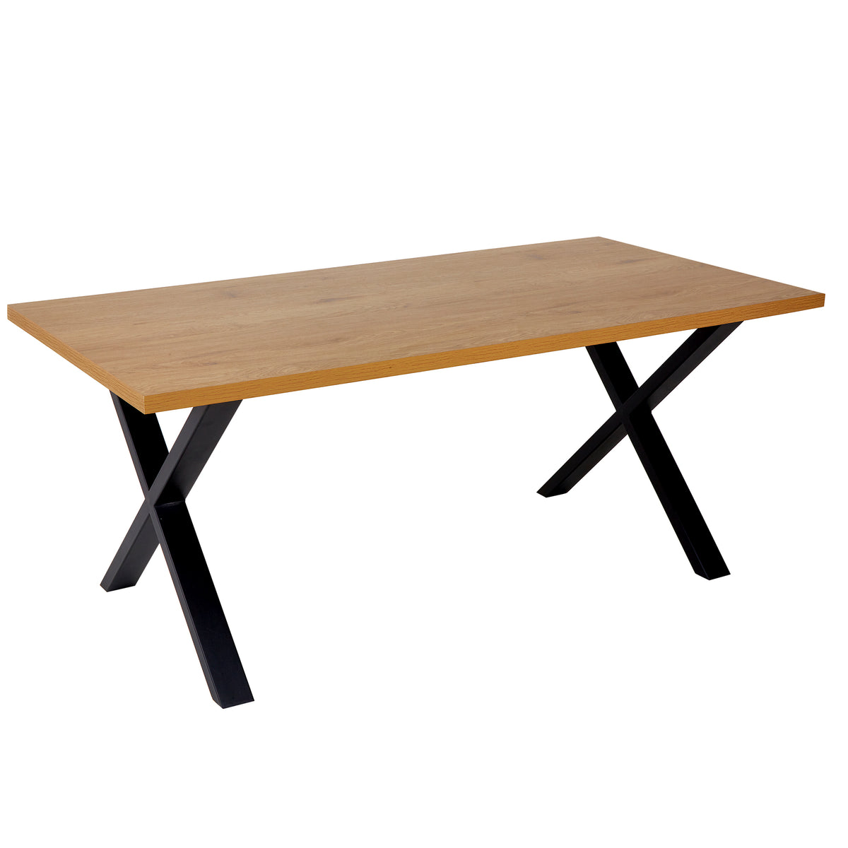 LOFT Moderner Esstisch 180cm Eichenholz-Design schwarze Metallbeine X-Gestell Industrial