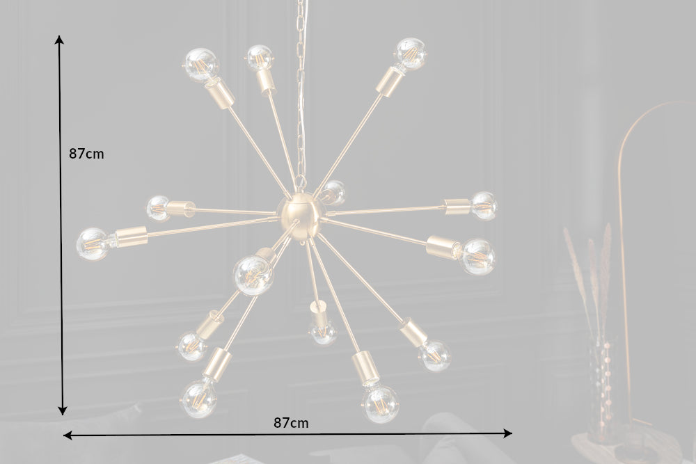 Elegante Hängelampe SPUTNIK 87cm gold mit 14 Leuchtarmen