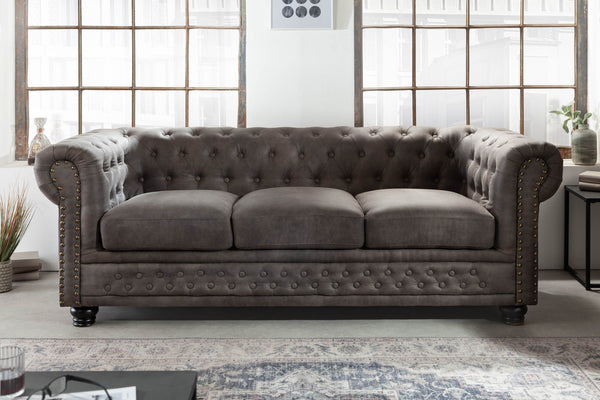 Chesterfield 3er Sofa 205cm vintage 3-Sitzer mit Knopfheftung und Federkern