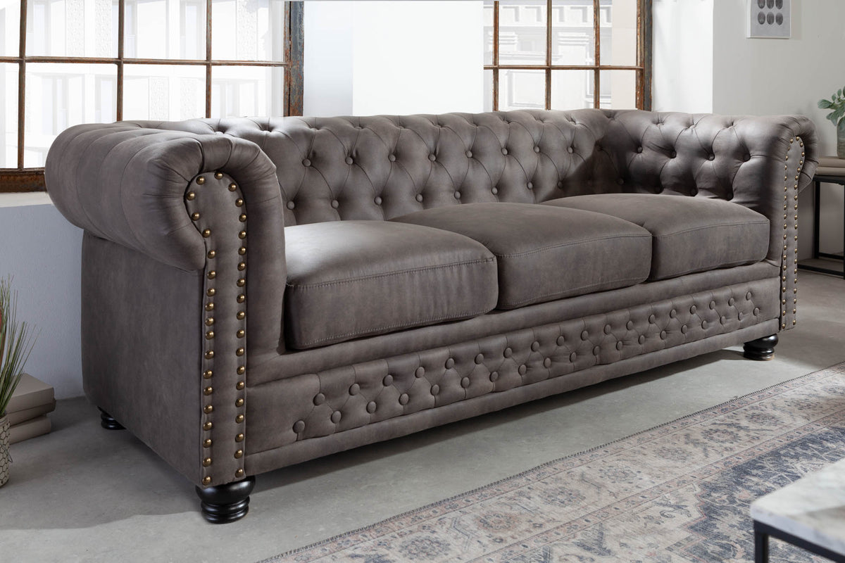 Chesterfield 3er Sofa 205cm vintage 3-Sitzer mit Knopfheftung und Federkern