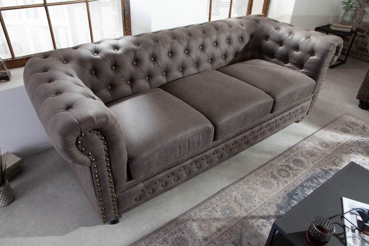 Chesterfield 3er Sofa 205cm vintage 3-Sitzer mit Knopfheftung und Federkern