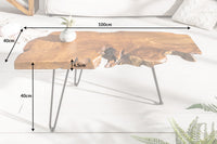 WILD Massiver Couchtisch 100cm Teak Massivholz Baumscheibe Hairpin Legs