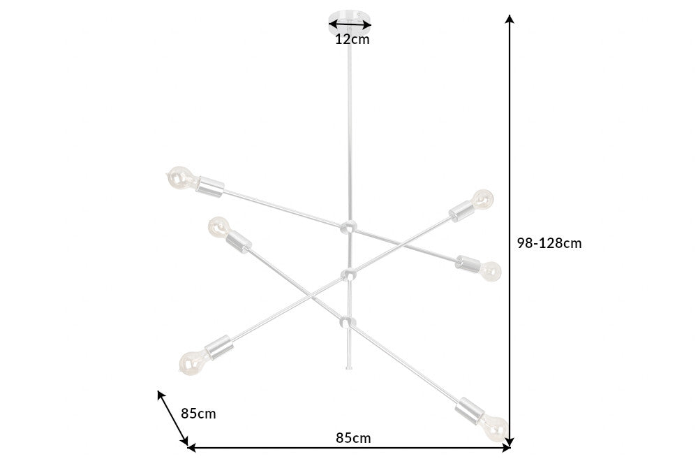Elegante Hängelampe VARIATION 128cm silber mit sechs schwenkbaren Leuchten