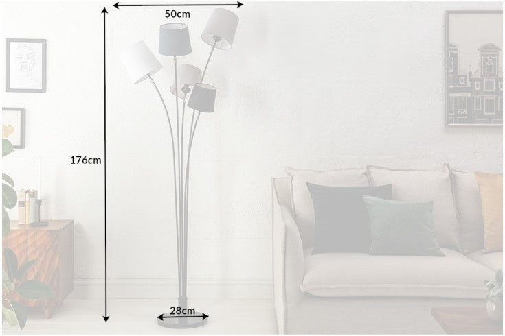 LEVELS Design Stehlampe 176cm schwarz grau mit 5 Leinenschirmen