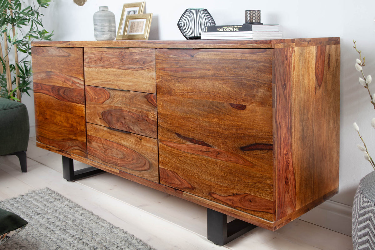 FIRE & EARTH Massives Sideboard 160cm Sheesham Stone Finish Palisander