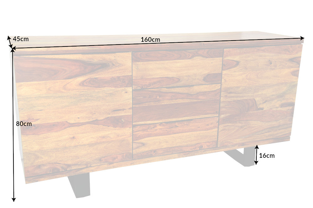 FIRE & EARTH Massives Sideboard 160cm Sheesham Stone Finish Palisander