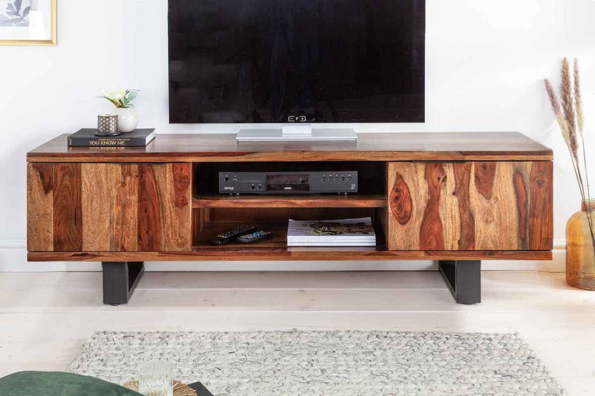 FIRE & EARTH Solid TV board 160cm Sheesham Stone finish rosewood