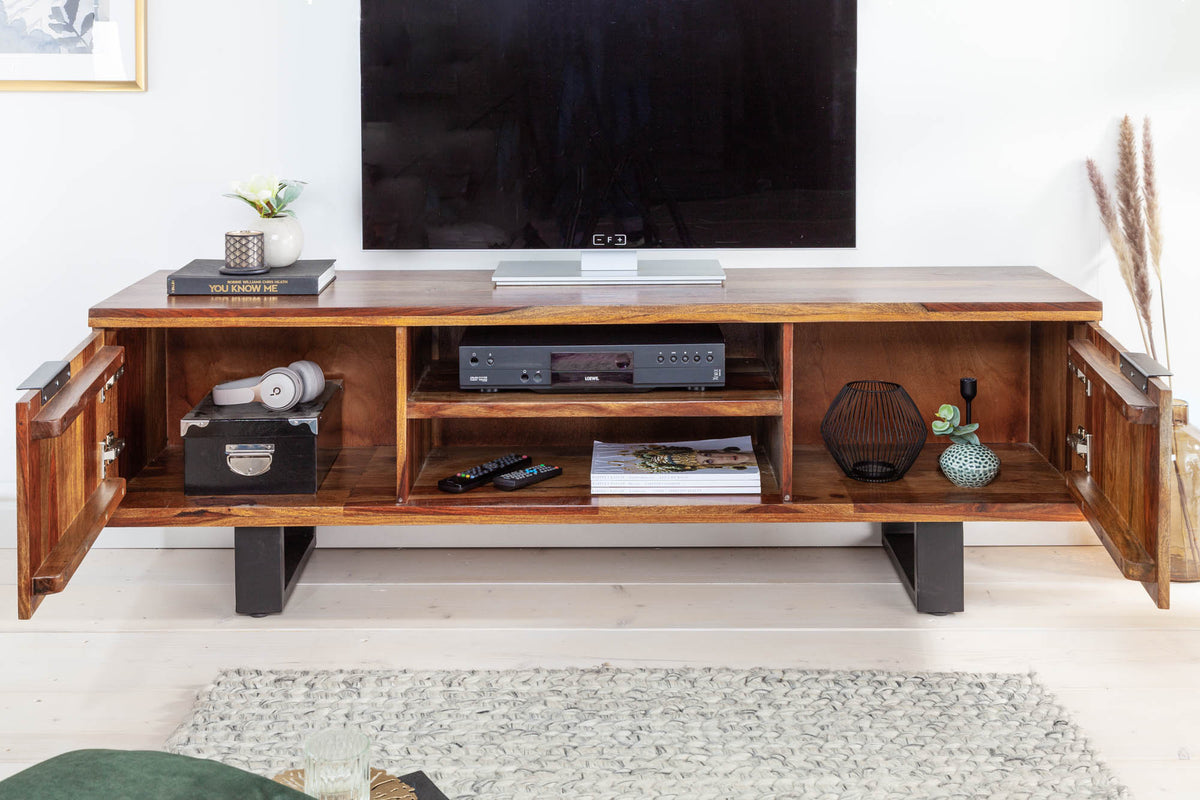 FIRE & EARTH Solid TV board 160cm Sheesham Stone finish rosewood