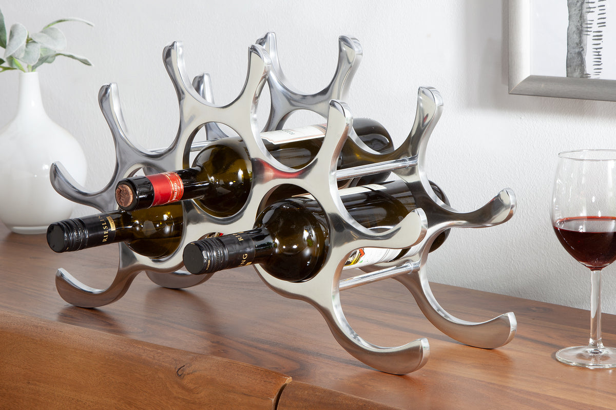 FLAME Modern wine rack 48cm silver for 10 bottles bottle holder
