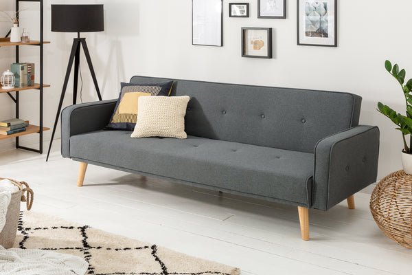Design Schlafsofa SCANDINAVIA 210cm anthrazit grau Strukturstoff 3-Sitzer Holzfüße