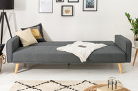 Design Schlafsofa SCANDINAVIA 210cm anthrazit grau Strukturstoff 3-Sitzer Holzfüße
