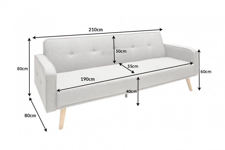 Design Schlafsofa SCANDINAVIA 210cm anthrazit grau Strukturstoff 3-Sitzer Holzfüße